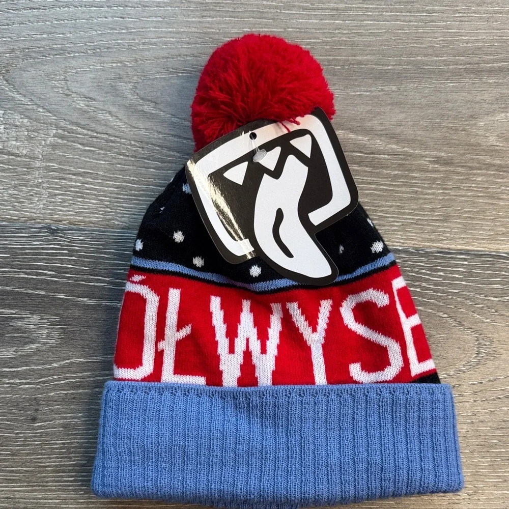 Red and Blue Kids Pom-Pom Beanie from Poland 0293